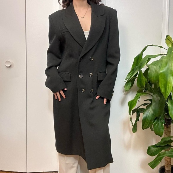 Vintage Black Wool Overcoat, Size Large - Picture 8 of 15